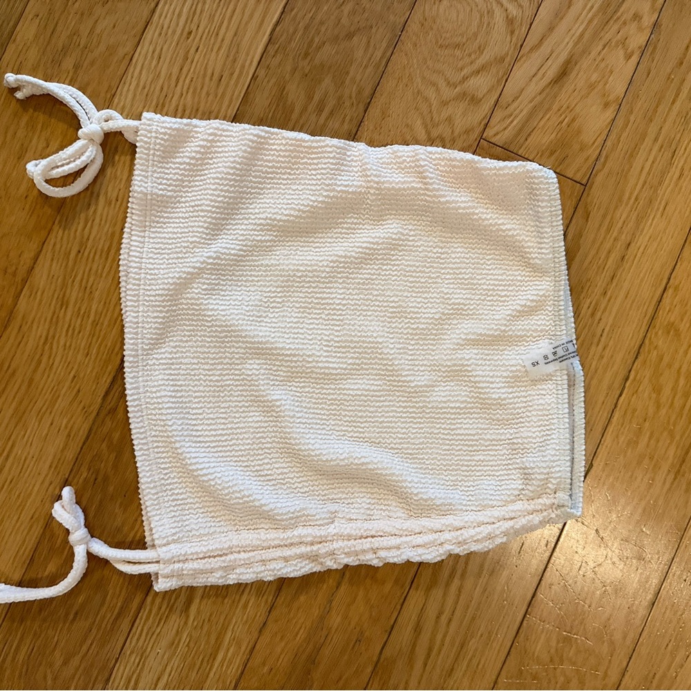 White Textured Drawstring swim coverup